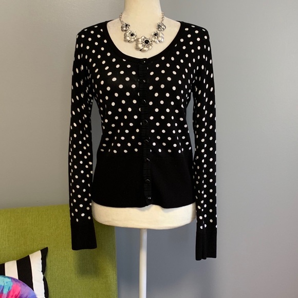 White House Black Market Sweaters - WHBM Black White Polka Dot Cardigan Sweater